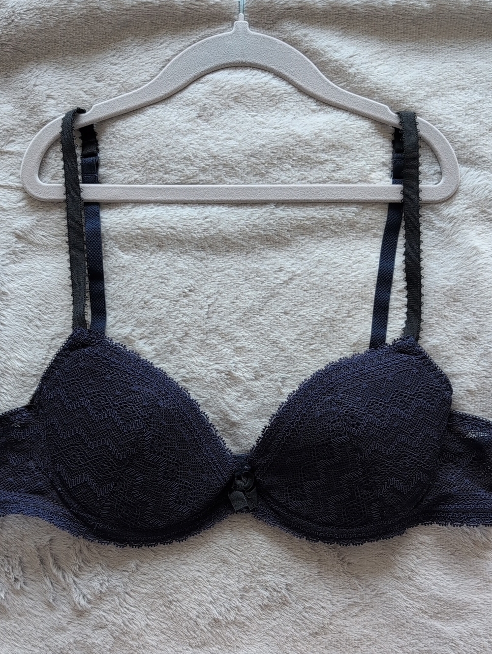 Navy Lace Push-Up Bra with Adjustable Straps